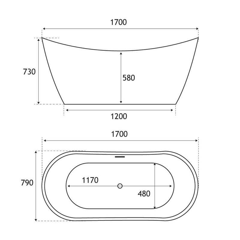 Chislehurst Freestanding Slipper bath 1700x790x730mm inc waste