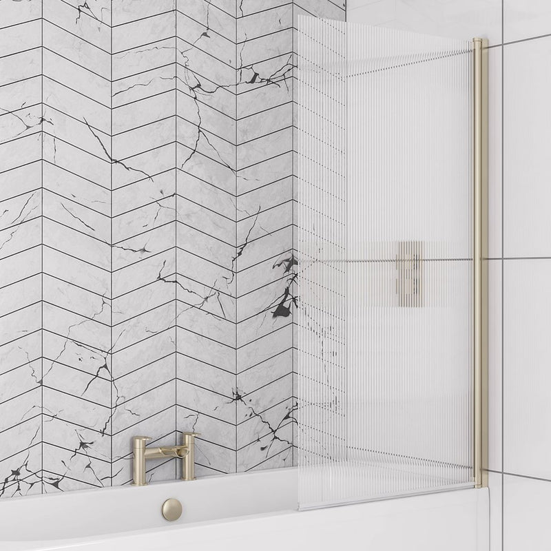 5mm Straight bath screen in fluted glass R-H