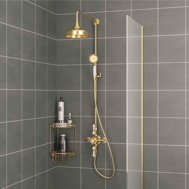 Traditional Twin Thermostatic exposed shower Valve with Rigid riser with 8�� Rose Head