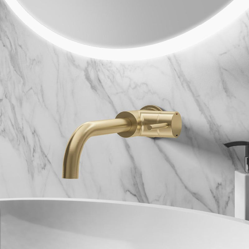 Meriden Wall mounted curving spout single lever side action basin mixer (NEW)