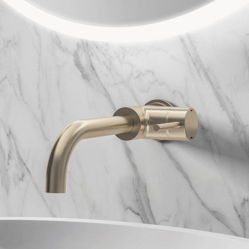 Meriden Wall mounted Curving spout single lever side action basin mixer