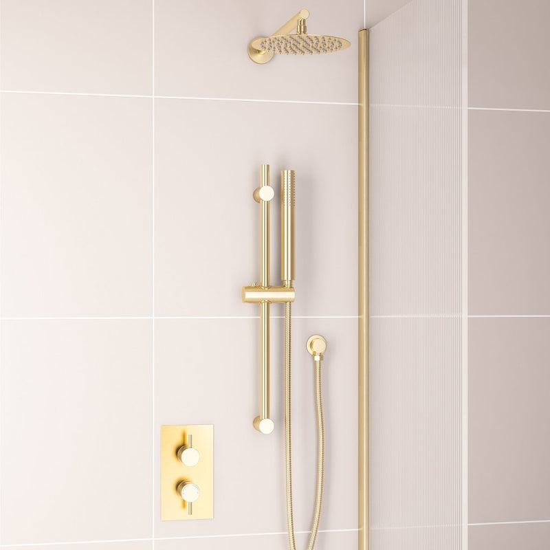 Twin Valve, Round Shower Head, Round Riser Kit, Outlet Elbow, Hose, Handset